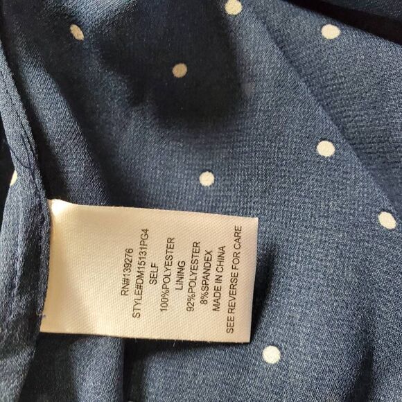 Daniel Rainn Navy Blue Polka Dot Sheer Tunic Top M Long Sleeve Lined - Picture 7 of 8